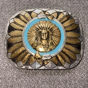 Vintage inspirierte Metall Augus Western Indianer Gürtelschnalle, nie benutzt 4x3 - Bild 1 von 5