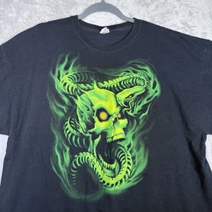Skull T Shirt Mens 2X Green Smoke Snake Graphic Grunge Y2K Flame Metal 2000s - Picture 1 of 10