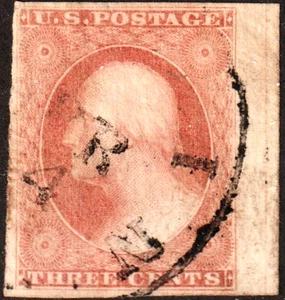 EAS_STAMPS US #11A UXF RANDPOSITION DOPPELLEILIG MATT ROT STADT/DATUMSSTEMPEL - Bild 1 von 1
