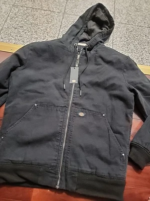 Dickies Hooded Bomber Duck Canvas Jacket Mens Black Sherpa Work Carhartt Hoodie - Image 1 of 4