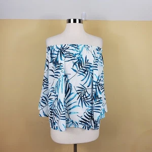 Top tropical hoja de palma Amanda Uprichard blanco azul talla S - Imagen 1 de 12