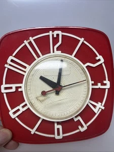Vintage General Electric GE TELECHRON Clock Red & White USA Retro MCM (B-2) - Picture 1 of 6