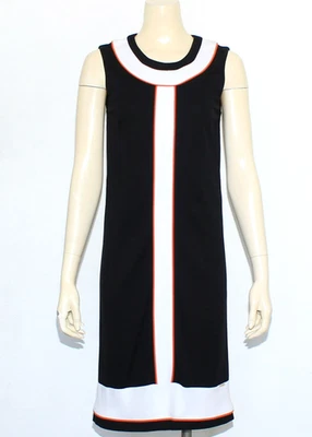 NWT Bella Bicchi Black Knit Stretch Sheath Dress White Orange Trim Size 6 - Image 1 of 4