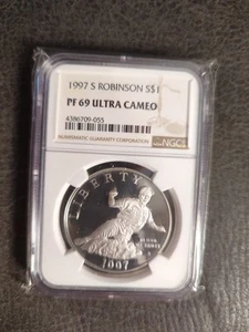 1997 S Jackie Robinson Commemorative Silver Dollar NGC PF 69 Ultra Cameo - Picture 1 of 5