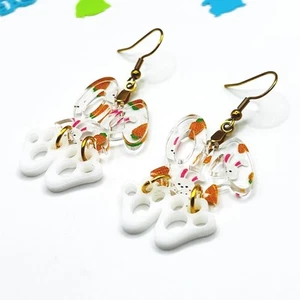 Easter Bunny Dangle Earrings Acrylic Lightweight Gift for Her Spring Holiday Fun - Picture 1 of 10