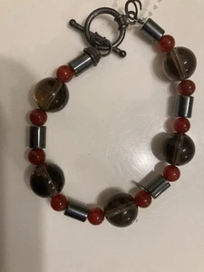 Glasperlen Halterung Knebel Vintage rot anthrazit grau selten - Bild 1 von 4