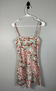 Showpo Dress Womens 2 Cream Pink Floral Camellia Mini Slip Ruched Top Summer - Picture 1 of 10