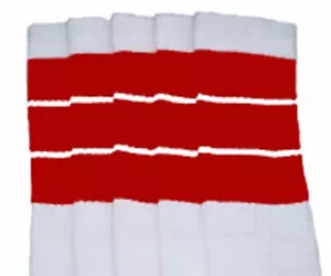 22” KNEE HIGH WHITE tube socks with RED stripes style 5 (22-148) - Picture 1 of 1