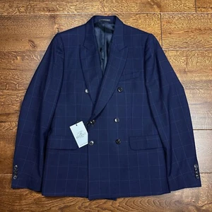 Pre-Owned Mens Paul Smith Navy Soho Double Breasted Windowpane Blazer 40R - Imagen 1 de 16