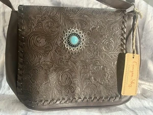 Bolso Bandolera Canyon Sky Vintage Chocolate Repujado Scroll con Turquesa - Imagen 1 de 8
