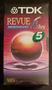 TDK Revue T-120 Recordable VHS Tapes, Record Up To 6 Hours - 5 Pack - Brand New - Picture 1 of 5