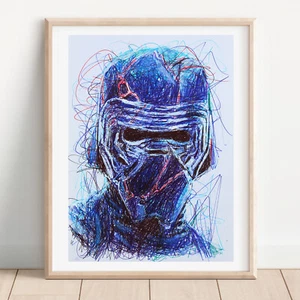 Kylo Ren Ballpoint Pen Print, Star Wars Art Poster - Picture 1 of 3
