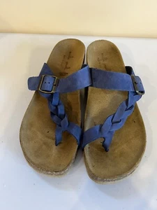 BR35 Mila Paoli Blue Braided Leather Sandals Cork Footbed Made in Italy Womens 9 - Imagen 1 de 8