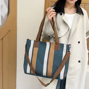 Commuting Women's Bags Large Capacity Shoulder Bag Versatile Stripe Tote Bag - Picture 1 of 17