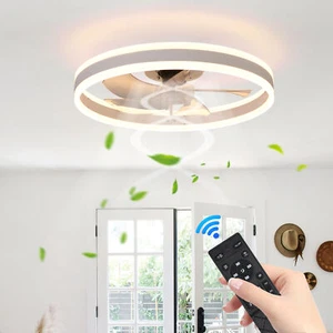 20" Modern White Fan Light Flush Mount LED Ceiling kit With Remote APP Control - Picture 1 of 12