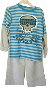 Boy's 2 piece Blue Striped shirt and Gray  pants set  Rock Skull size 4 - Picture 1 of 2
