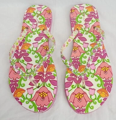 Chanclas Vera Bradley Lilli Bell Talla 10 Rosa Naranja Estampado Floral Plástico Foto 1 de 4