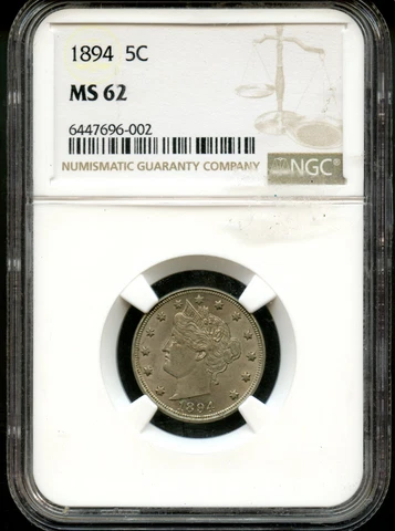 1894 5c Five Cent Liberty Nickel NGC MS 62 Cover