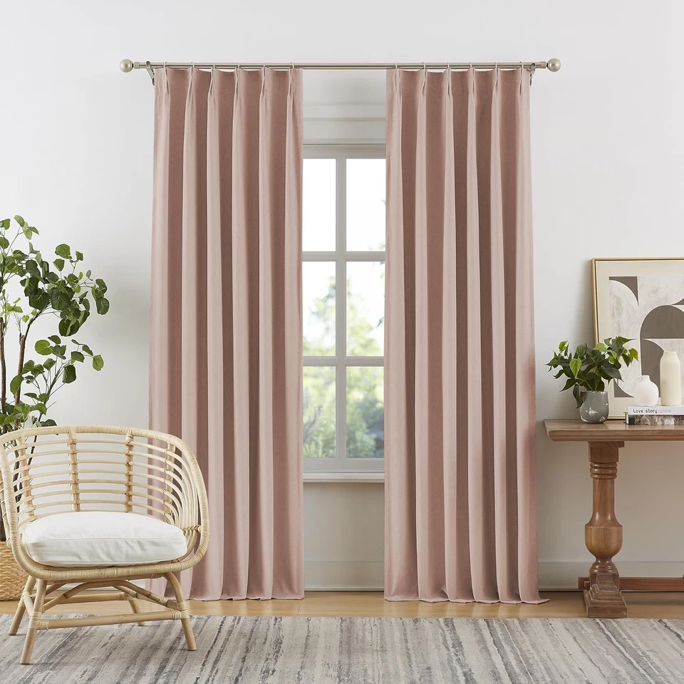 Cortinas opacas plisadas pellizcadas para decoración de dormitorio de niñas rosa polvorienta bebé rosa - R Foto 1 de 4