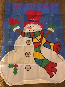 Decorative Flag 28” x 39” Snowman Home Interiors Double Sided Happy Holidays