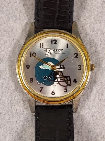 PHILADELPHIA EAGLES NFL Team Logo Stainless Steel Men's Watch-New Battery-1998 Cover