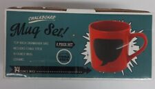 Chalk thought mug set 14 ozs. 2 red cups ceramic dish washer safe