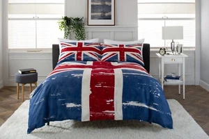 Union Jack Flag Design Duvet Cover Set Double Bed Cotton Rich Red White and Blue - Picture 1 of 4