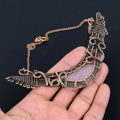 Collar de alambre de cobre único hecho a mano de piedras preciosas de cuarzo rosa joyería LS 131 Foto 1 de 4