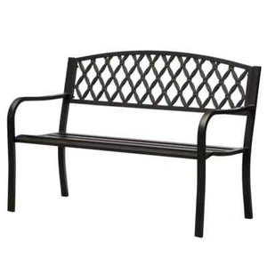 Black Outdoor Garden Patio Steel Park Bench Lawn Decor - Picture 1 of 7