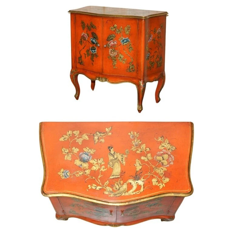 IMPRESIONANTE GABINETE LATERAL CHINOISERIE GEISHA NIÑAS VINTAGE AÑOS 20 LACADO Foto 1 de 4