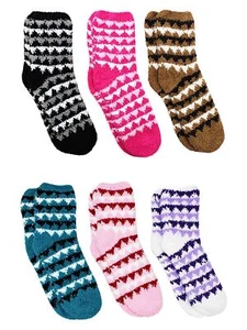 AZTEC TRIANGLE PRINT 6-PACK ASSORTED SOFT FUZZY SOCKS - Picture 1 of 6
