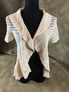 RUE 21 ---SIZE MEDIUM--- SHORT SLEEVE ---CARDIGAN ---RUFFLE EDGE --SWEATER - Picture 1 of 4