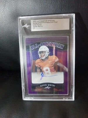2022 Leaf Valiant All American Xavier Worthy Rookie Auto Clear Purple PPP 1/1 - Image 1 of 4