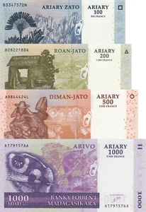 Madagascar 4 PCS Set: 100 to 1000 Ariary (2004/2008) - p86b,p87b,p88b,p89b UNC - Picture 1 of 5