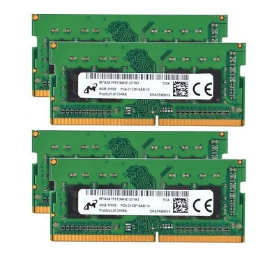 Micron 16 G DDR4 RAM 4x 4 GB 1RX8 2133P PC4-17000 1.2V CL15 SODIMM Laptop Memory - Image 1 of 4