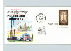 INDUSTRIA PETROLERA 100 aniversario, petróleo, Titusville, PA 1959, sello Fluegel, - Imagen 1 de 1