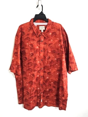 Cabelas Button Up Sport Shirt Men's 3XL Orange Outdoor Fish Print Vented - Image 1 of 4