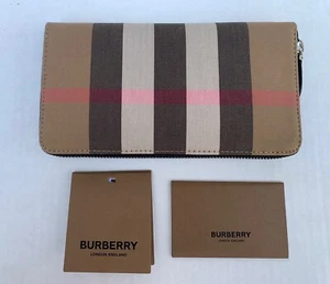 Burberry Super Exploded Check Taupe Brown Large Zip Around Wallet - Picture 1 of 9