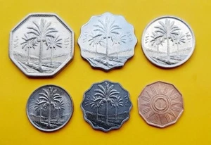 IRAQ Set di monete 6 pezzi 1,5,10,25,50,250 Fils 1959-1990 XF-UNC - Foto 1 di 2