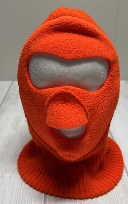 Vintage Balaclava Ski Full Face Mask Hat Orange Fleece Knit USA Made in USA Hunt - Image 1 of 4