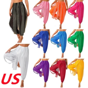 Damen Bauchtanz Kostüm Hose Seitenschlitz Pailletten glänzend Haremshose Hose - Bild 1 von 141