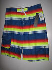 O'neill Boys 20/30 Waist Neon Yellow Red Santa Cruz Stripe Surf Board Shorts