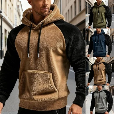 Loose Fit Men Loose Sweatshirt Regular Length Raglan Splicing Hooded Design - Image 1 of 4