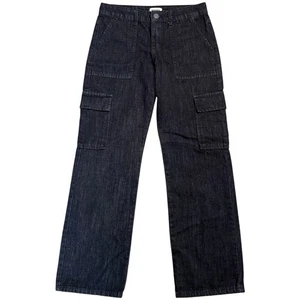 RSQ Juniors Size 14 Black Denim Cargo Jeans Wide Leg Utility Pockets Teen - Picture 1 of 10