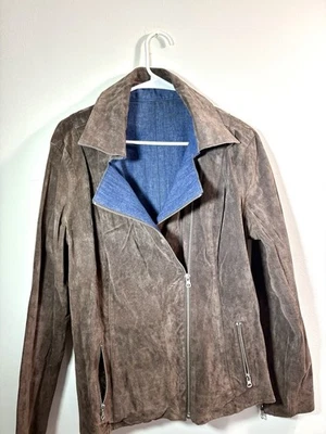 Womens Double Sided Blue Denim and Brown Suede Jacket - Size L - Imagem 1 de 4