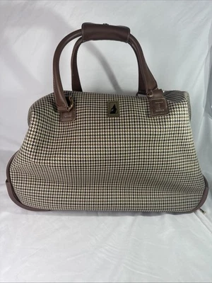 London Fog Rolling Duffle Bag Houndstooth Carry On Luggage Brown Travel 21 Inch - Image 1 of 4