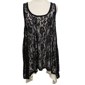 Sleeveless Top Blouse Sz L? Black Lace Overlay Fairy Whismigoth Romantic Coquett - Picture 1 of 6
