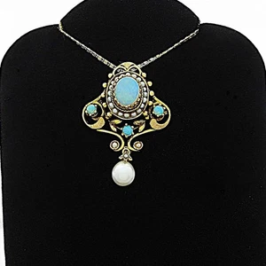 ANTICA SPILLA PENDENTE OPALE MARE PERLE SPILLA VITTORIANA - Foto 1 di 4