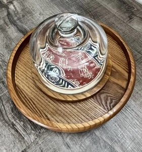 Beautiful Wood And Ceramic Cheese Board With Heavy Glass Dome Lid - Picture 1 of 9