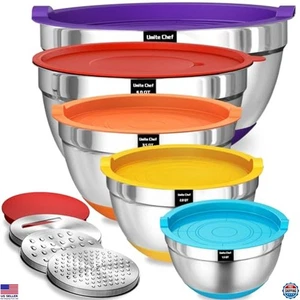 8PCS Stainless Steel Mixing Bowls Set with Airtight Lids & Grater Attachments - Picture 1 of 1